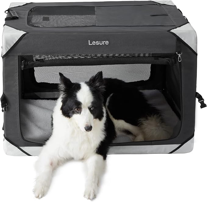 Lesure Collapsible Dog Crate - Portable Dog Travel Crate Kennel for Large Dog, 4-Door Pet Crate with Durable Mesh Windows, Indoor & Outdoor 
