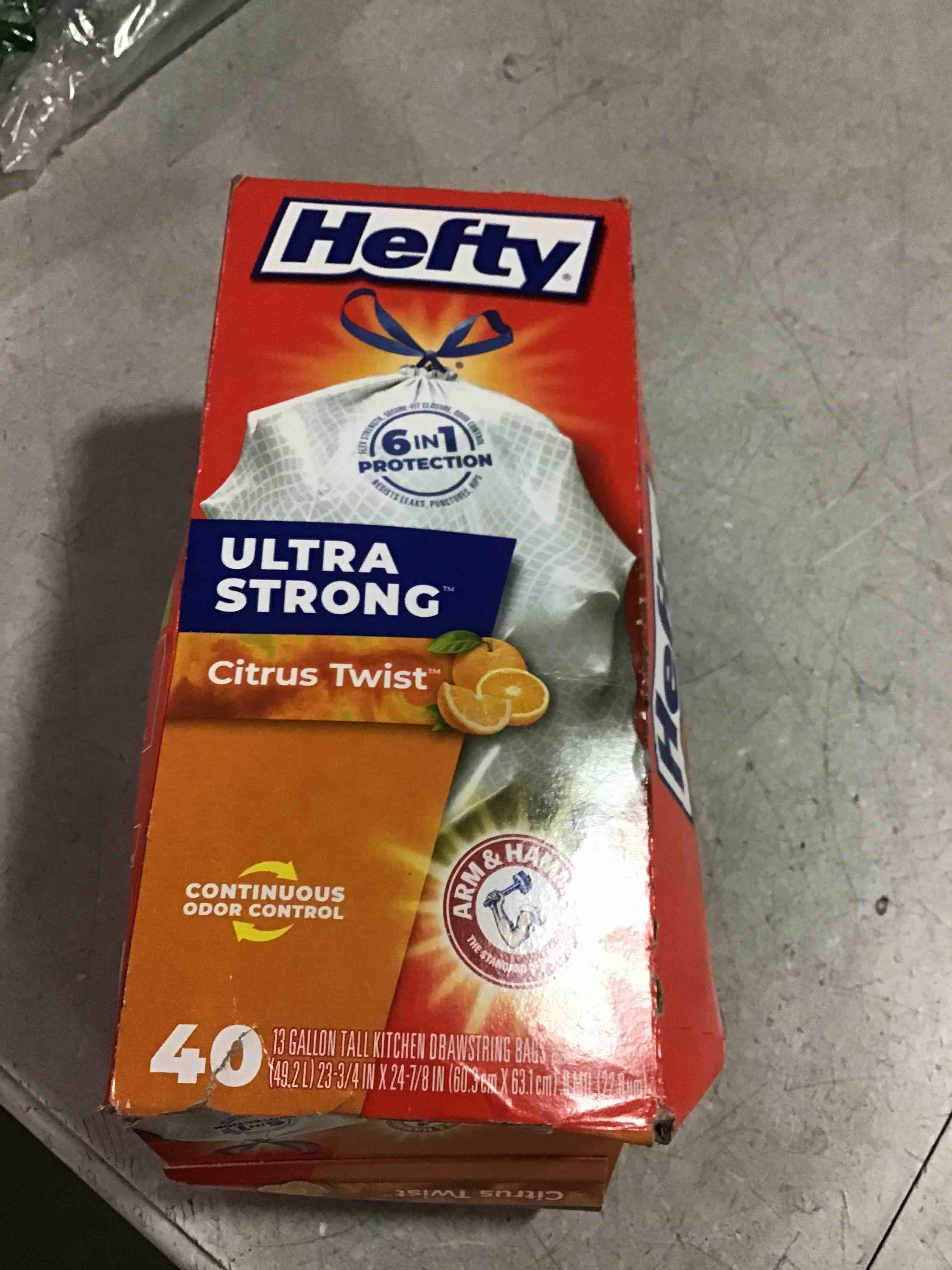 Hefty Ultra Strong Tall Kitchen Trash Bags, Citrus Twist Scent, 13 Gallon, 40 Count Citrus Twist - 40 Count