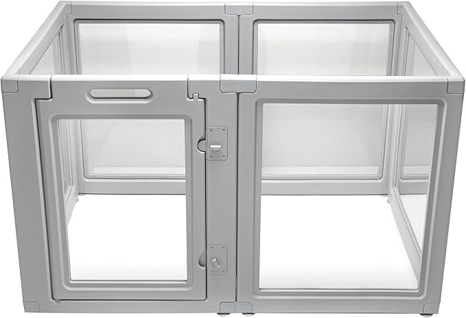 Front Row Foldable Dog Playpen Pen, Durable Indoor Outdoor Portable Crate Kennel Safe Accessories for Puppy, Cat, Bunny, Pet Play Exercise Rest with Transparent Panels & Silver Rods, KITT-DP000-01