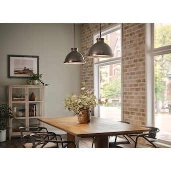 Kichler Matte Black and Aged Faux Wood Rustic Dome Hanging Pendant Light