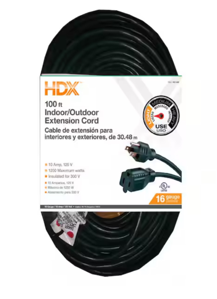 (SIMILAR ITEM) 100 ft. 16/3 Indoor/Outdoor Extension Cord,BLACK