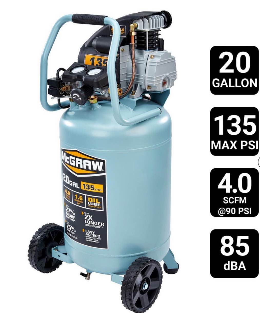 MCGRAW 20 Gallon, 135 PSI Oil-lube Vertical Shop/Auto Air Compressor