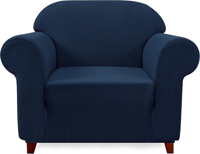 subrtex Stretch Armchair Sofa Slipcover 1 Piece Sofa Cover 1 Seater Soft Couch Cover Washable Furniture Covers, Jacquard Fabric Small Checks(Navy,Small)