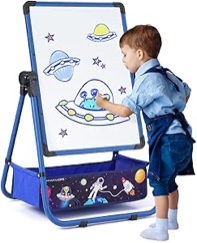 Kids Art Easel with 29.5inch-44inch Height Adjustable Whiteboard&Chalkboard Double Sided Easel 360°Rotating Standing Art Easel for Kids Blue