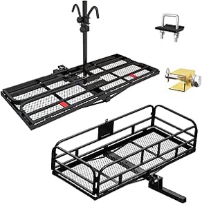 MERCARS Hitch Cargo Carrier with Bike Rack Hitch 60" x 24" x 14" Fits 2 Bikes, Heavy Duty Trailer Hitch Cargo Carrier 500Lbs, Folding Cargo Carrier Hitch Mount Fits 2" Receiver