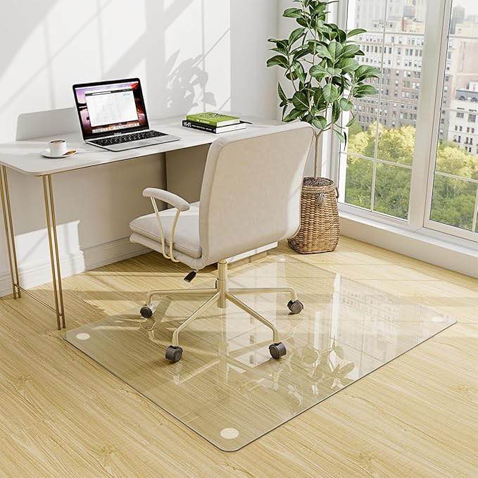 Easly 46" x 55" Chair Mat for Carpet - Office Chair Mat - Tempered Glass Floor Mat for Home/Office/Carpet Clear Computer Floor Mat - with 4 Anti-Slip Pads