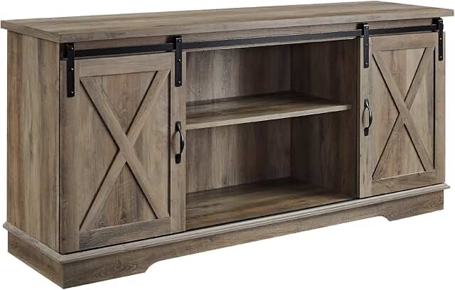 58 slidingmesh door tv stand 58in.x15.7in. 25.7in color rustic brown/white wash