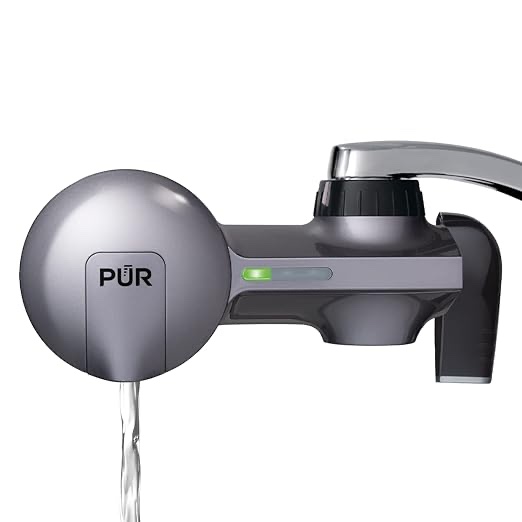 PUR PLUS Faucet Mount Water Filtration System, 3-in-1 Powerful, Natural Mineral Filtration with Lead Reduction, Vertical, Grey, FM2500V