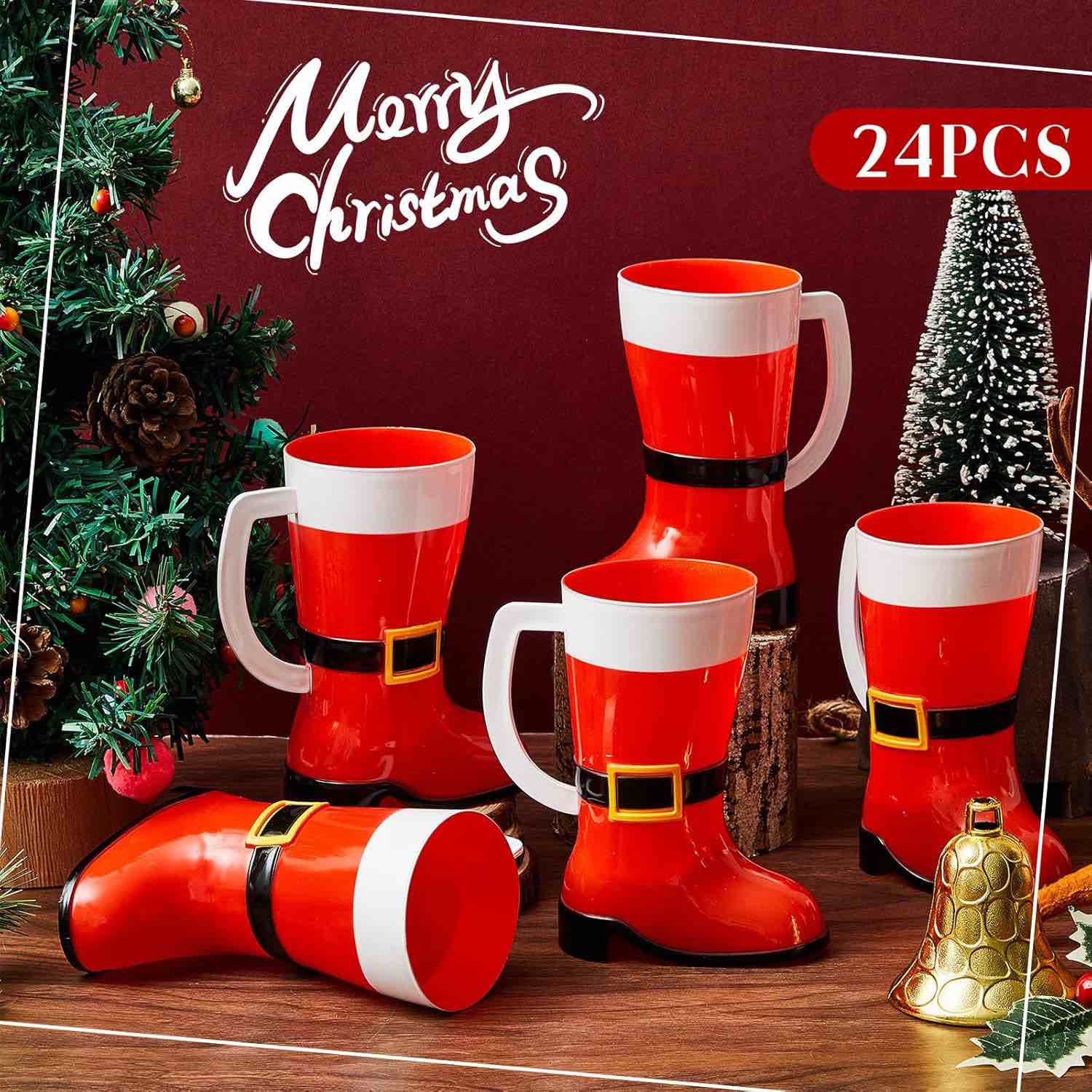 Maxcheck 24 Pcs Christmas Mugs Christmas Coffee Mug Bulk Santa Boot Cups Christmas Cups for Kids Christmas Plastic Cups Bulk Christmas Party Decoration Christmas Party Supplies for Winter Holiday