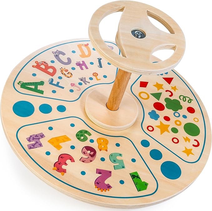 AMAWOOD Wooden Sit ‘n Spin Toys for Kids & All Ages, Classic Spinning Activity Toys-Bigger Size-20.3 Inches Wooden Spinner Seat