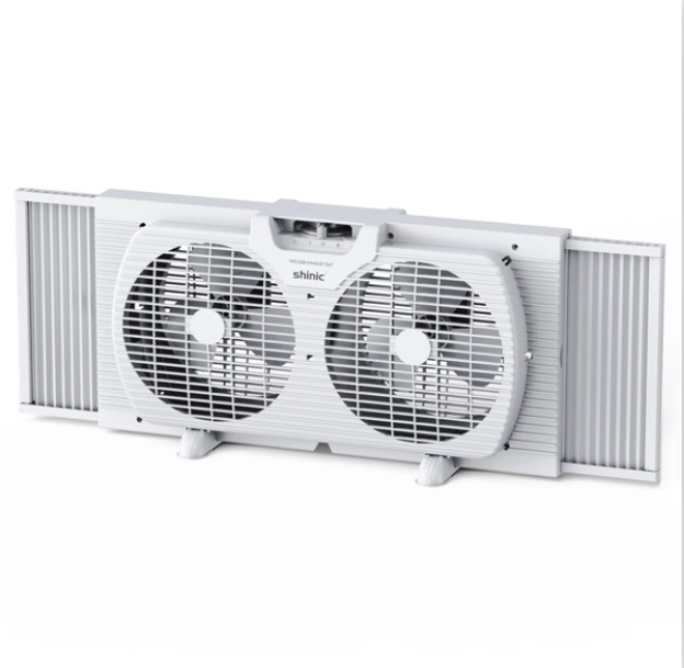 Shinic 9" 3-Speed Twin Window Fan with Removable Bug Screen,Fully Assembled,(22“ to 33-1/2"), White