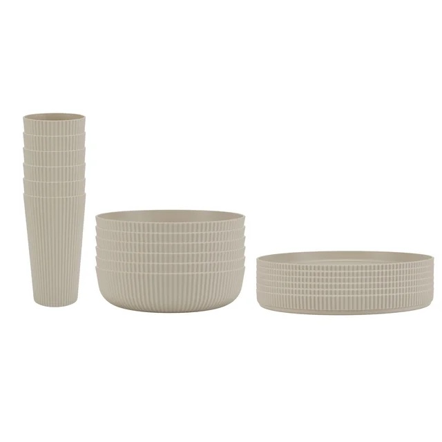 Mainstays 18-Piece Eco-Friendly Recycled Plastic Dinnerware Set, Beige