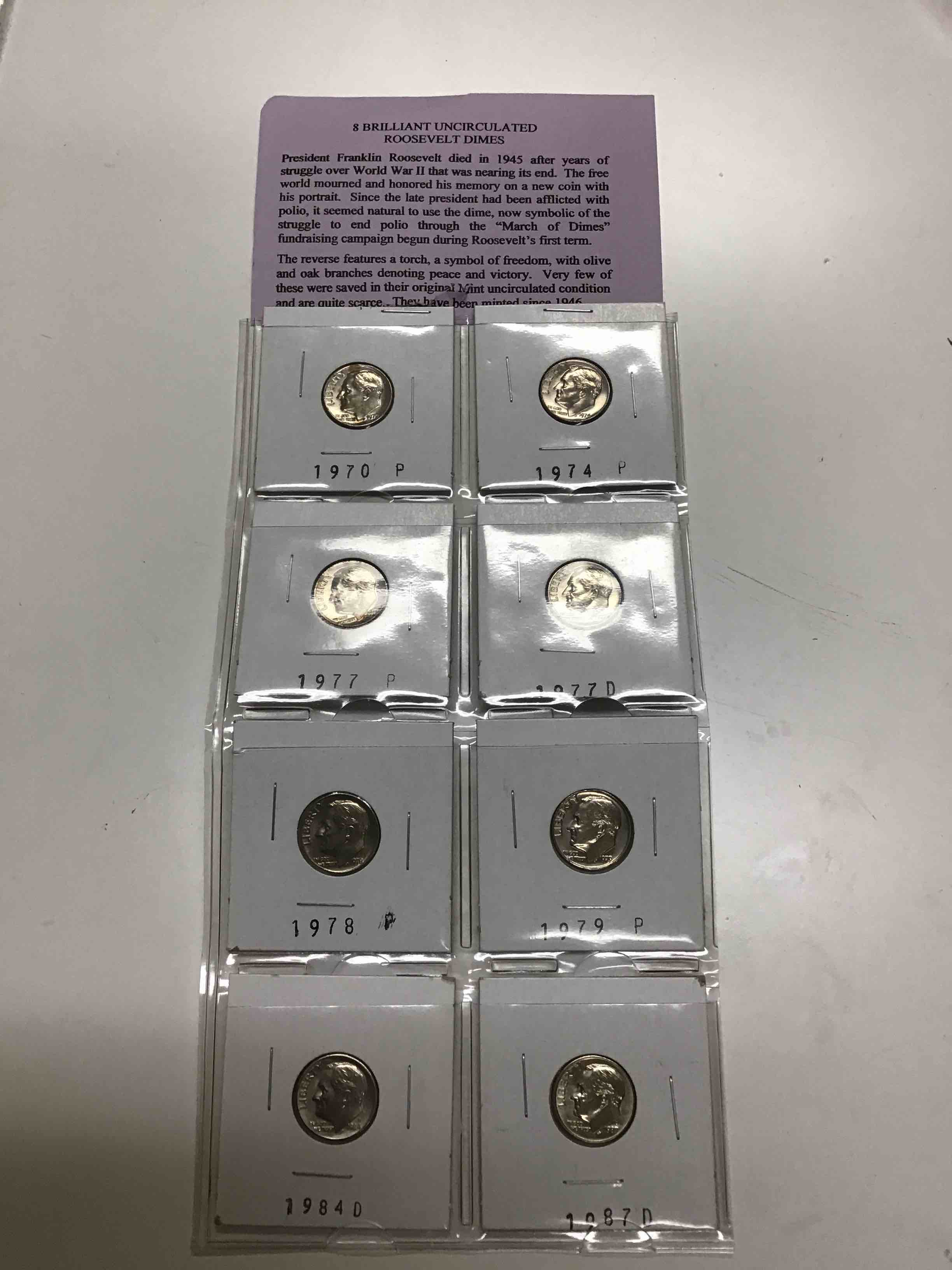 8 Brilliant Uncirculated Roosevelt Dimes