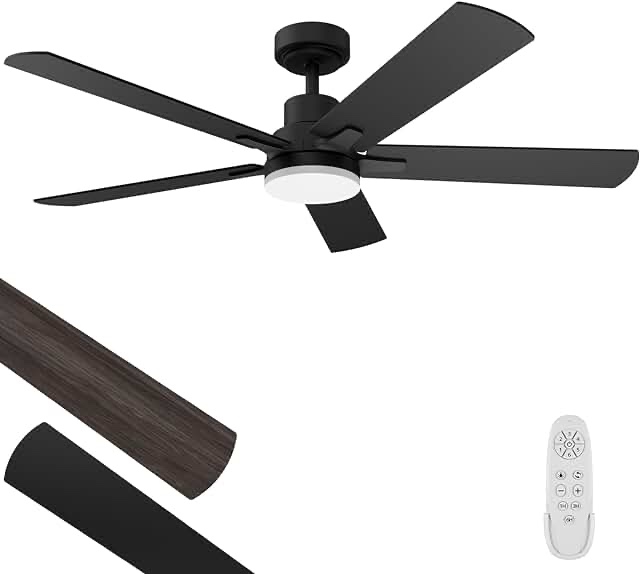 Harbor Breeze Flanagan II 52-in Matte Black Color-changing Indoor Ceiling Fan with Light Remote (5-Blade)
