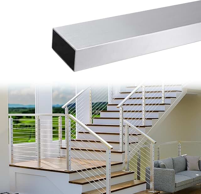 Muzata 2Pack 6'6" Super Thin Handrail Stainless Steel Brushed Handrail 3/8" Thickness Top Rail Fit 42'' Posts Cable Railing System Deck Stair Indoor Outdoor, HT30 SL4