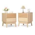 Grooved Wooden Nightstands With 2 Drawers (Set Of 2)