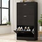 3 Sleek Pivot Drawers Shoe Cabinet With Metal Handle