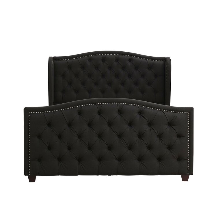 Jet Black Basketweave Coleman Upholstered Wingback Bed 