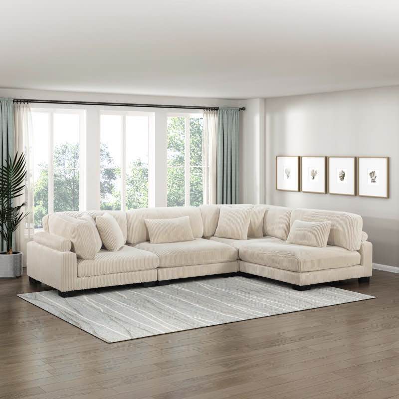 Brinsley 135”W Modern Corduroy Track Arm Modular Sectional Sofa , incomplete only 1 piece 