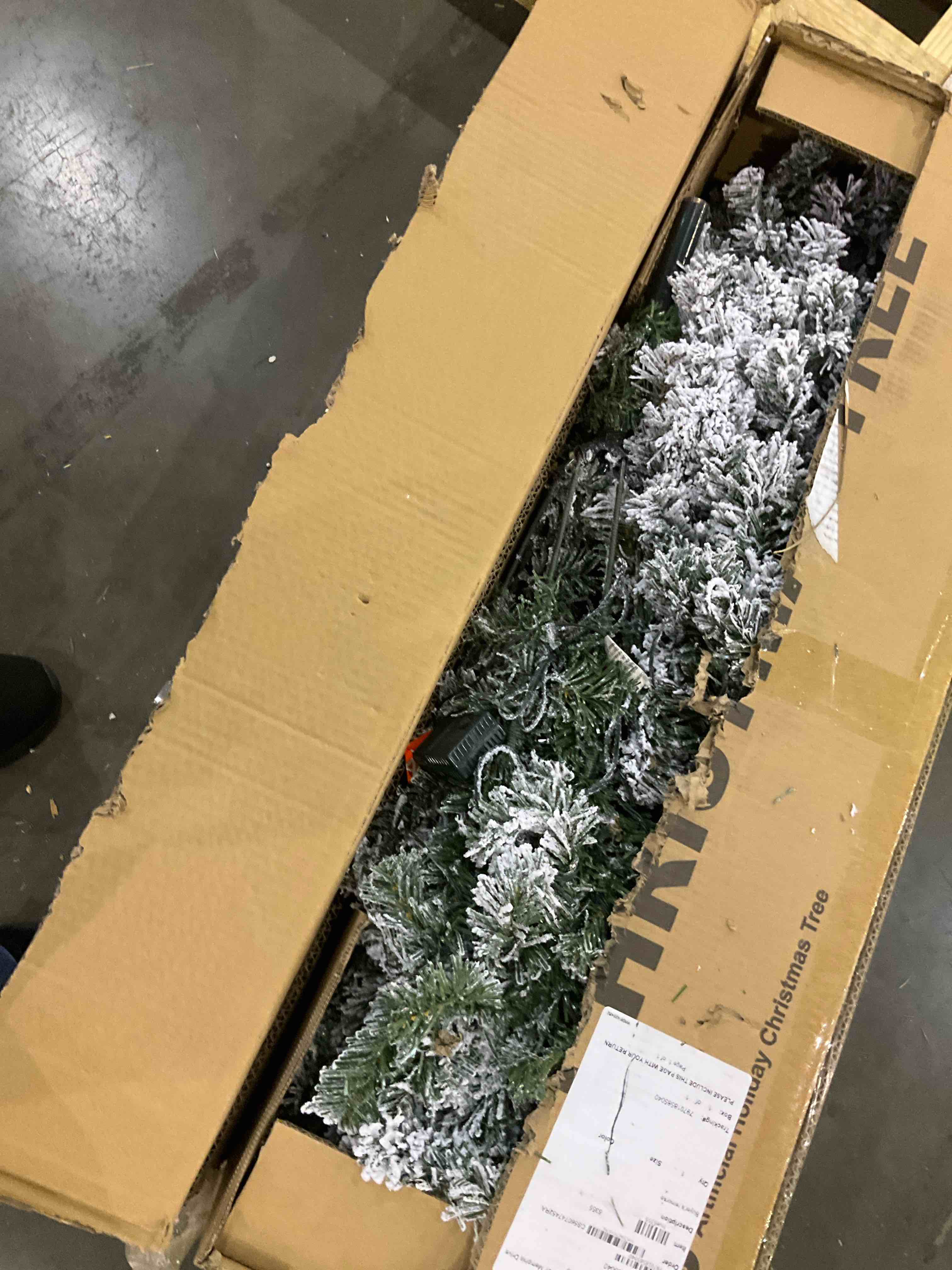 Delia Pre-Lit Snow Flocked Artificial Holiday Christmas Tree with Stand and Warm White LED Lights