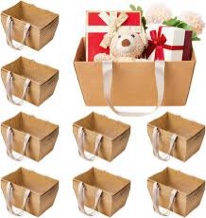 KEVTVEK Bigger Baskets for Gifts Empty, 6 Pack Sturdy Kraft Basket With Handles Gift Basket Kit,  Shrink Wrap Bags,  Bows and Hang Tag, Empty Gift Baskets to Fill for Mothers Day and Any Occasion