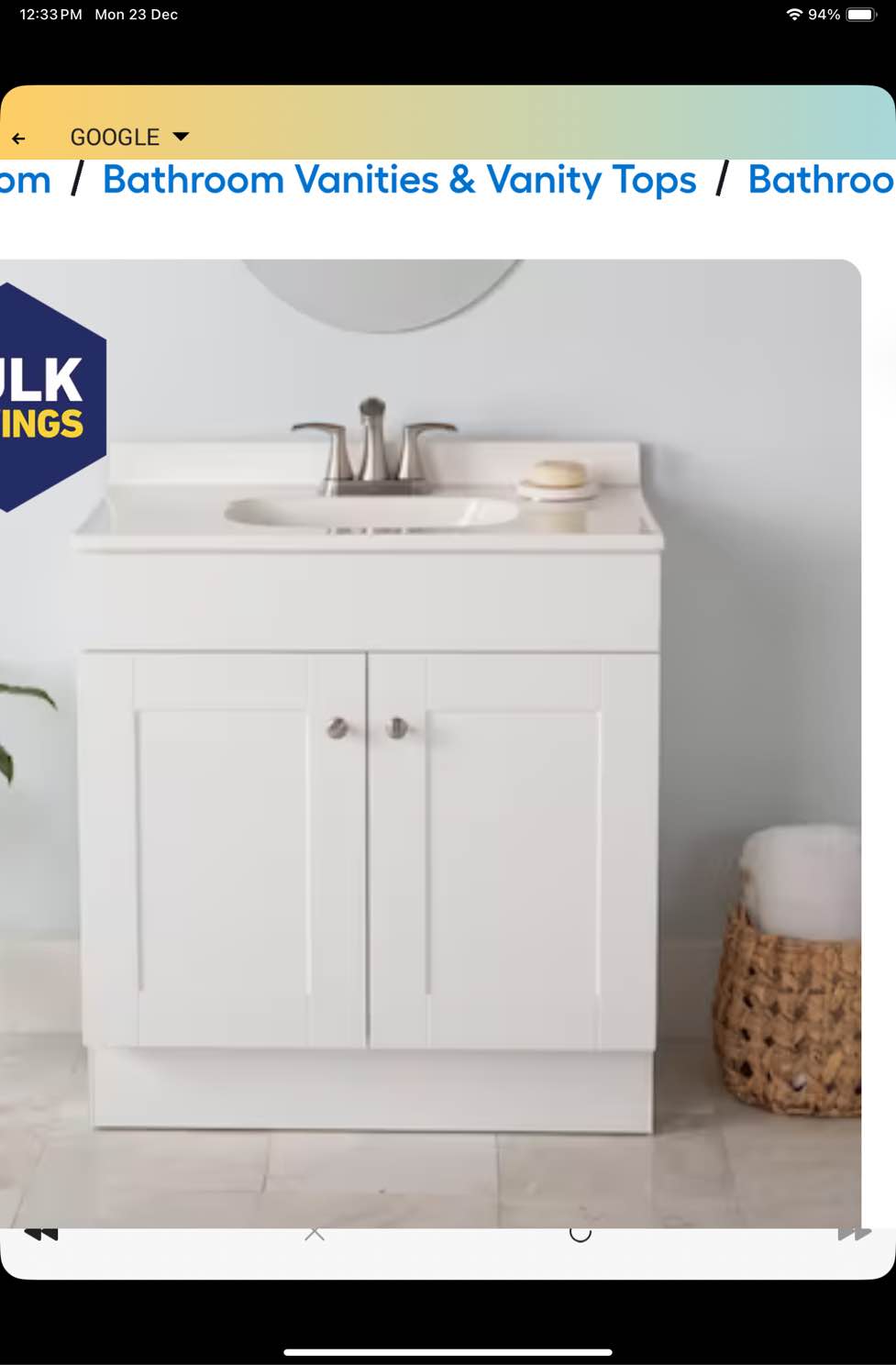 incomplete Project Source 30-in White Single Sink Bathroom Vanity with White