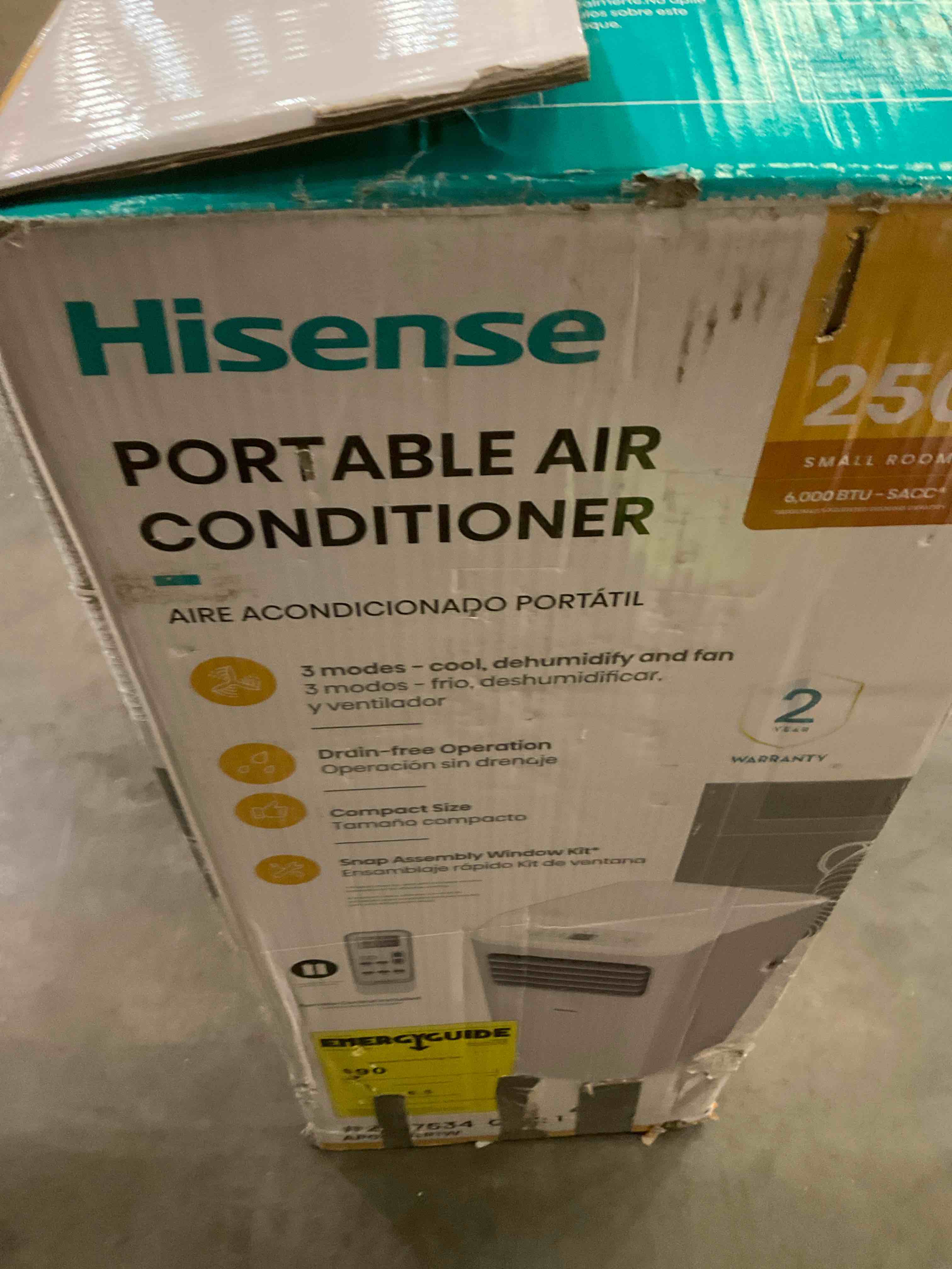 Hisense Portable Air Conditioner 6,000 BTU Cooling Dehumidifier Fan for Smaller Room up to 250 sq ft, Remote Control, White
