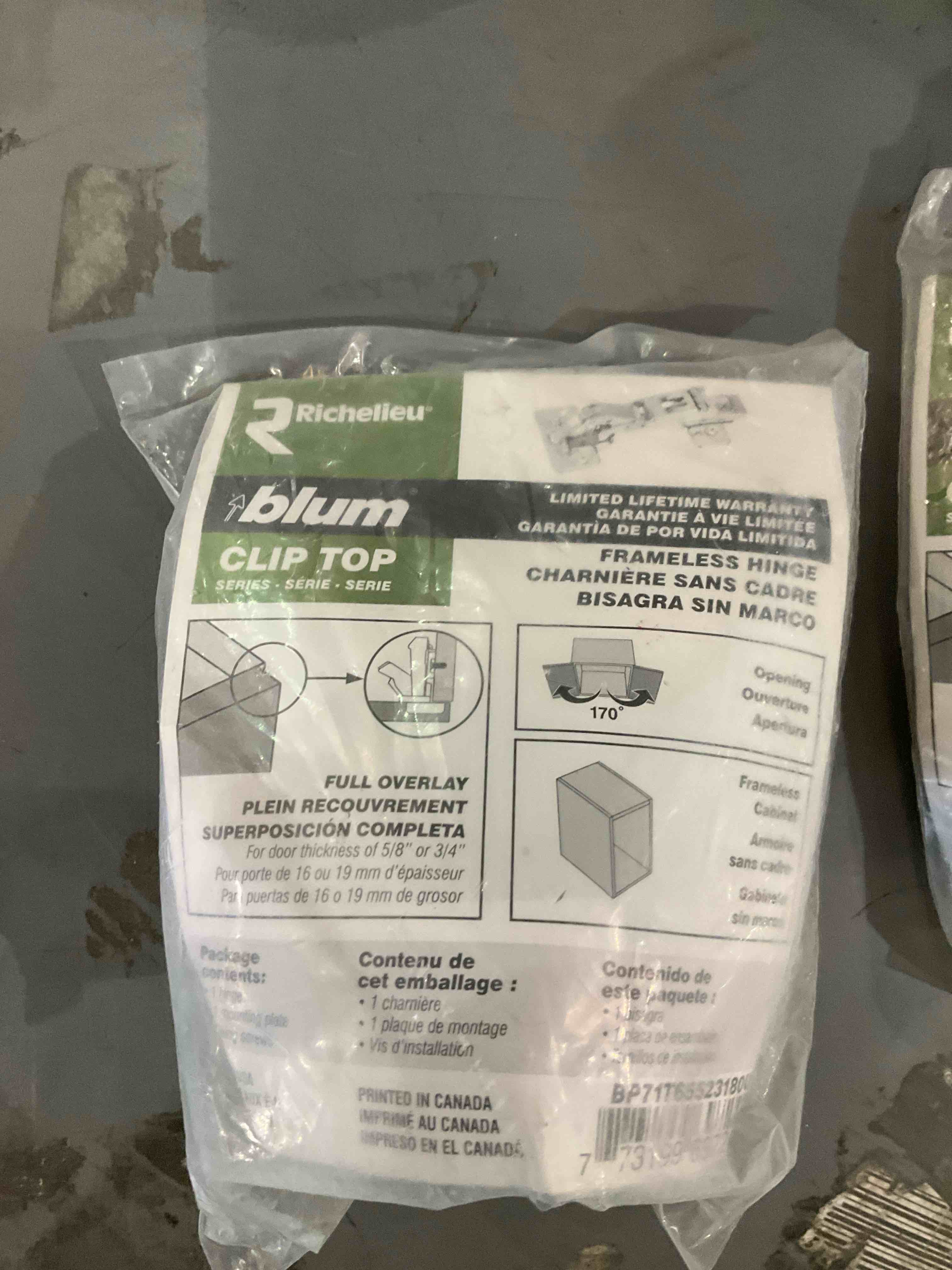 frameless hinge, clip top 