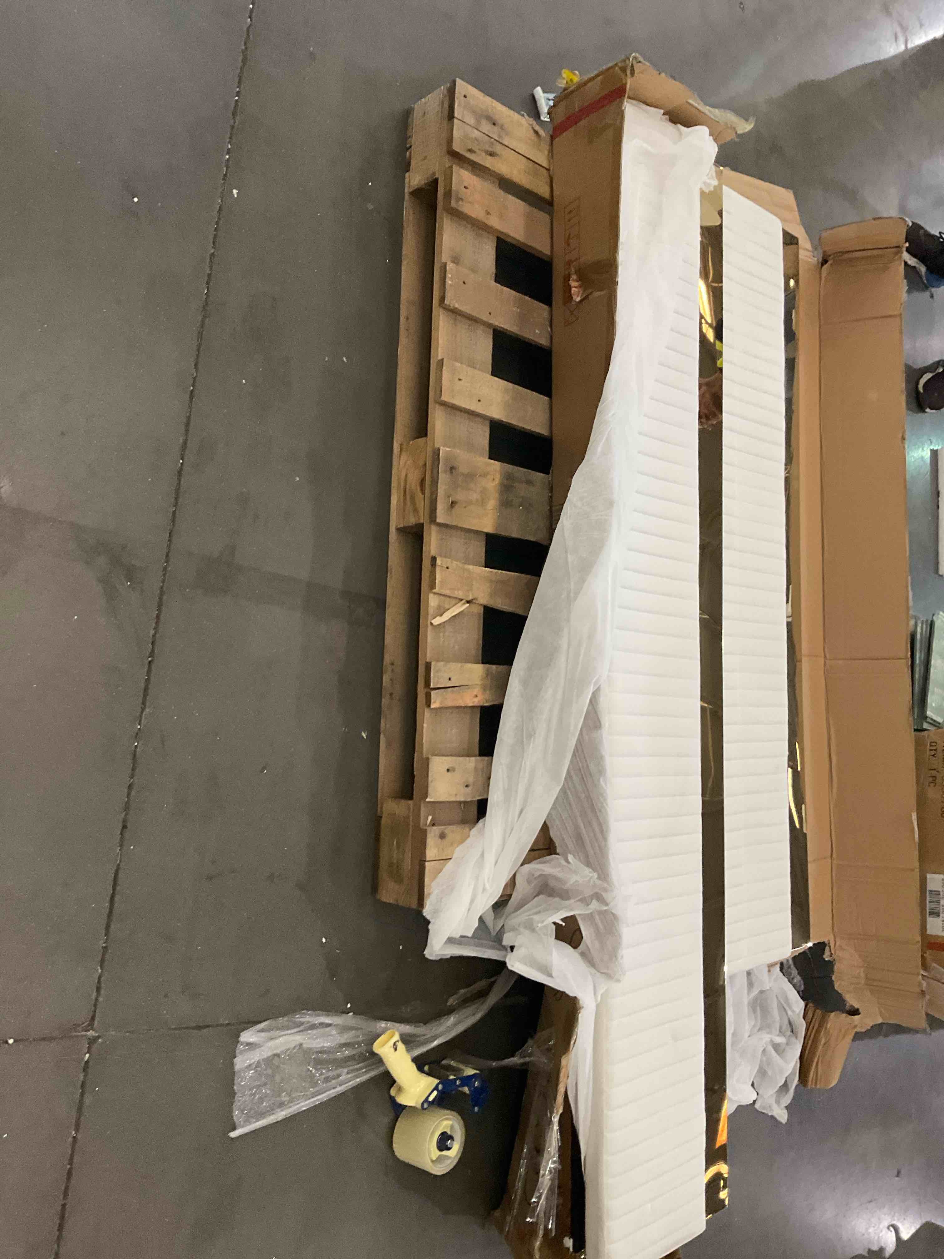 Queen bed footboard and side rails gold and white 