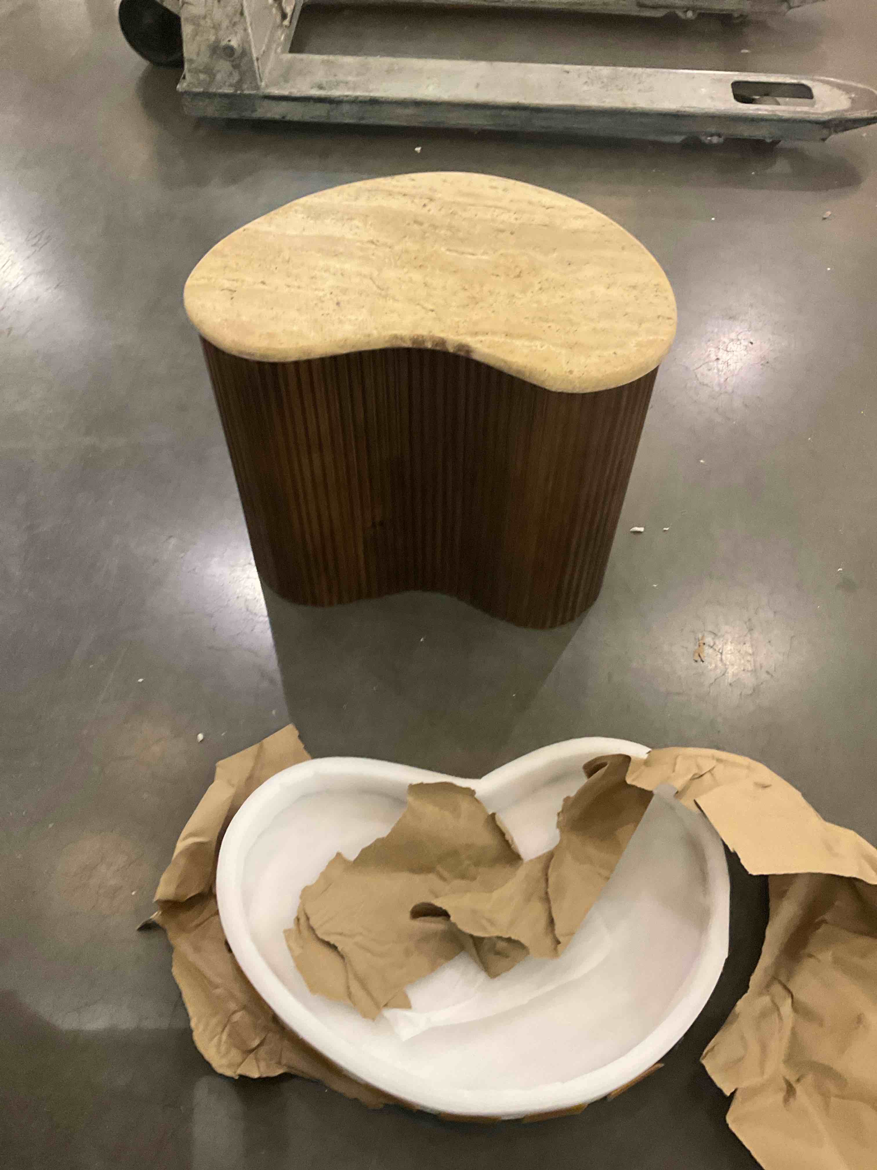 side table  mari brown mango wood and travertin