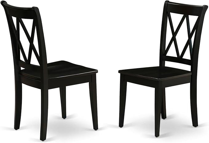 East West Furniture Clarksville Dining Double Cross Back Wooden Seat Chairs, Set of 2, Black