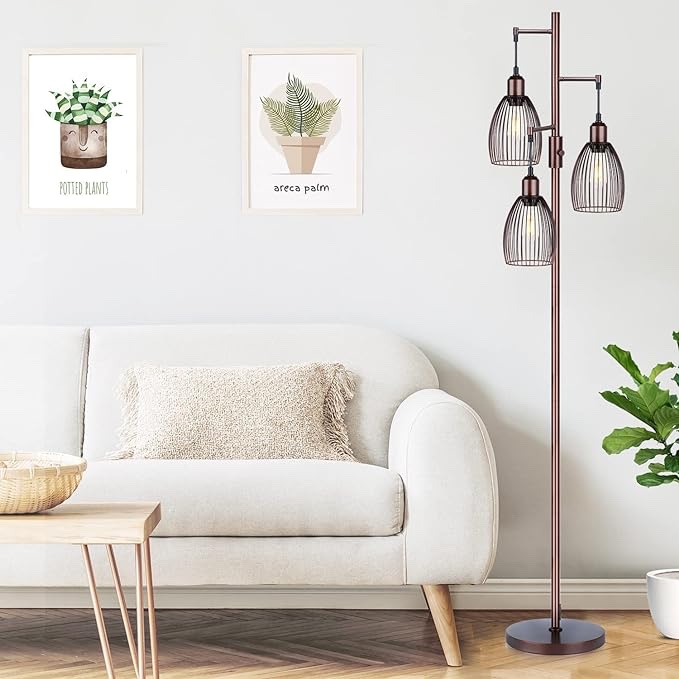 Dimmable Floor Lamp, 3 x 800LM LED Edison Bulbs Included, Farmhouse