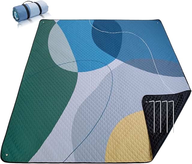 PY SUPER MODE Picnic Blankets Extra Large, Waterproof Foldable Outdoor Beach Blanket Oversized 83x79” Sandproof, 3-Layer Picnic Mat for Camping, Hiking, Travel, Park, Concerts
