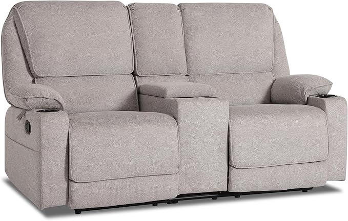 Reclining Loveseat, Home Theater Seating, Manual Loveseat with Console
