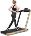 Goplus SuperFit Up To 7.5MPH 2.25HP 2-in-1 Folding Under Desk Treadmill W/Remote Control Speaker APP, Single Display Screen Gold