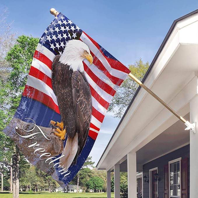 two group deluxe eagle ornament house flag set