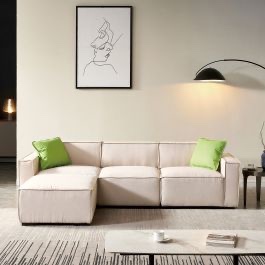 Modular Sofa L Shape w/ Convertible Ottoman Chaise (Beige) 