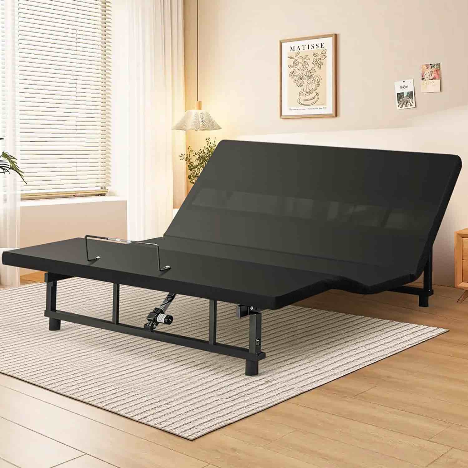 Miscoos King Size Adjustable Bed Frame with Quiet Motor - Head & Foot Incline, Z Wireless Remote Control, Easy Installation (79" L x 71" W x 12.72" H)