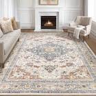 Area Rug Living Room Rugs: 9x12 Large Machine Washable Non Slip Thin Carpet Soft Indoor Luxury Floral Distressed Carpets for Under Dining Table Farmhouse Bedroom Nursery Home Office Multi Multi Color 9' x 12'