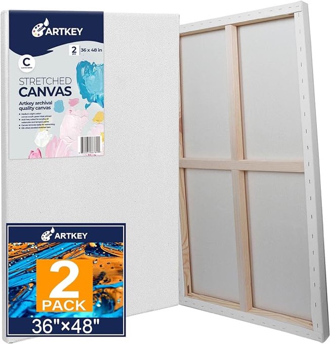 Large Canvases for Painting 36x48 Inch 2-Pack, 12.3 oz Triple Primed Acid-Free 100% Cotton Stretched Canvas, Blank Large Canvas for Oil Paint Acrylics Pouring & Wet Art Media
