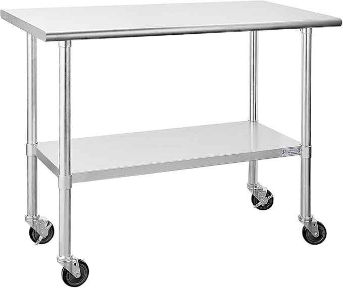 Hally Stainless Steel Table for Prep & Work 24 x 18 Inches, NSF Commercial Heavy Duty Table with Undershelf and Galvanized Legs for Restaurant, Home and Hotel