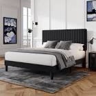 velvet vertical channel platform bed frame, black
