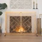 Luciele 2 Panel Iron Fireplace Screen with Bronze/Gold Brushed Finish