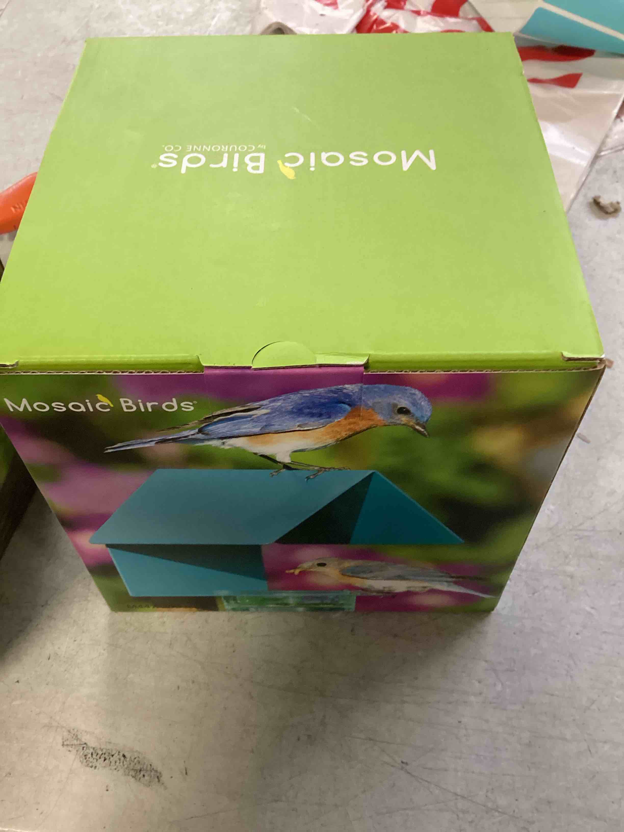 Condition photo showing New/Like New for Mosaic Birds Recycled Glass & Metal Bird Feeder Outdoor - Hanging Bird House Feeder for Oriole Finch - Lime Green