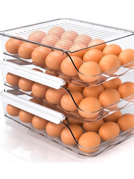 Utopia Kitchen Rolling Egg Container for Refrigerator with Lid - Stackable Plastic Egg Holder for Refrigerator - Egg Tray for Refrigerator or Fridge Organizer – Clear 