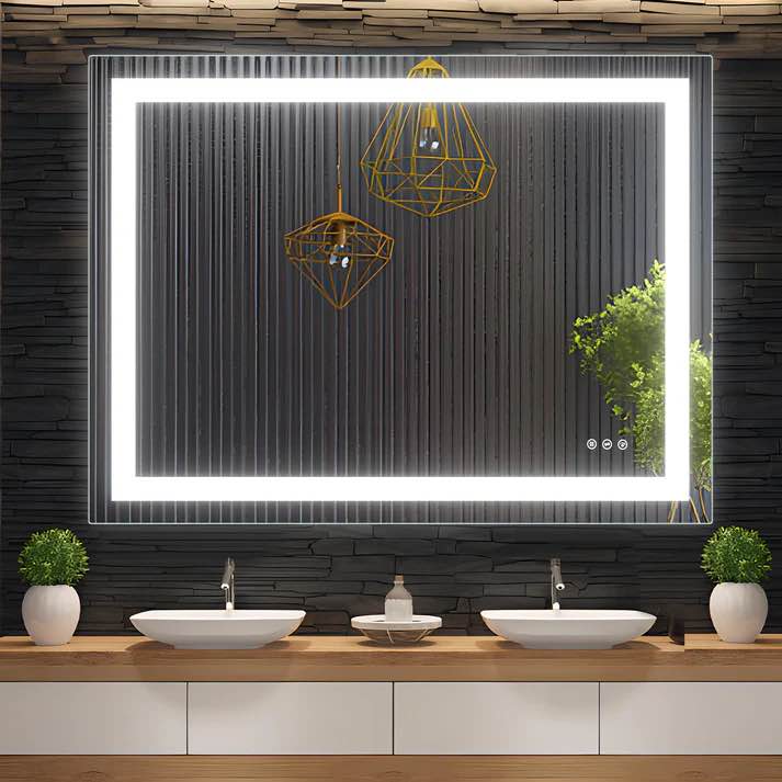 GARVEE LED Bathroom Mirror 48x36 inch, Stepless Dimmable, Anti-Fog, Shatter-Proof, Memory, 3 Colors, Double LED, Easy Install, Safe for Bathroom