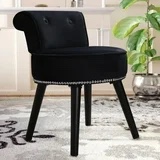 VEIKOUS Makeup Vanity Stool w/Low Back Round Velvet Padded & Wood Legs Vanity Chair Indoor, Black