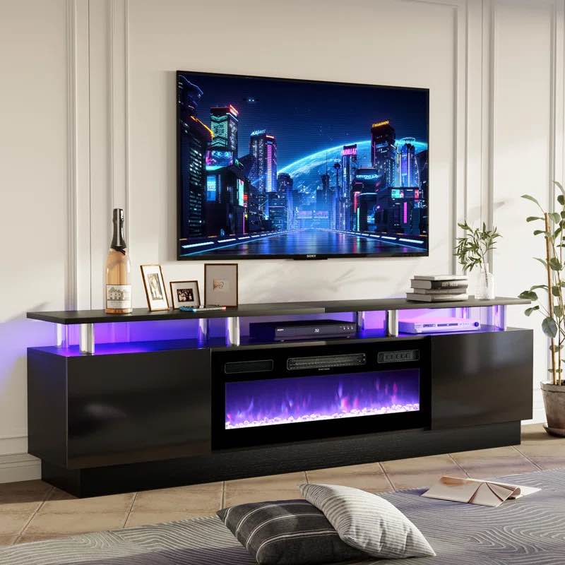 Keely 70'' TV Stand for TVs up to 80'' with Electric Fireplace and Adjustable Shelves, (fireplace insert only)
