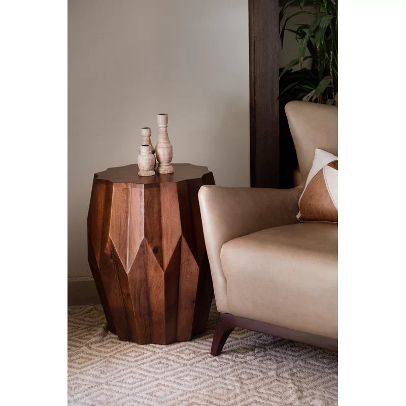 Azevedo Solid Wood Drum End Table