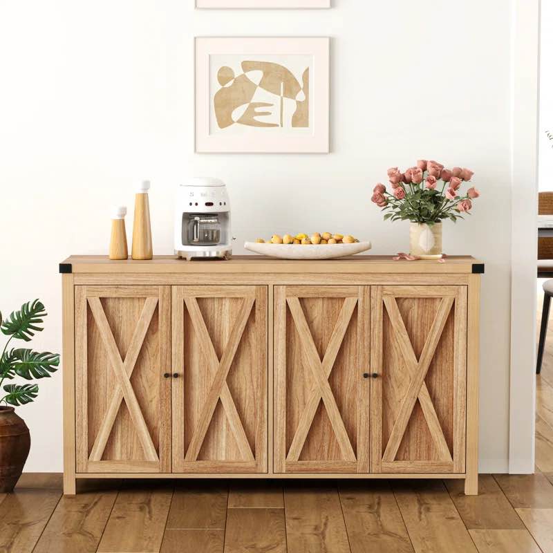 Esai 55.2" Wood Farmhouse Sideboard Buffet Cabinet with Storage & 4 Doors